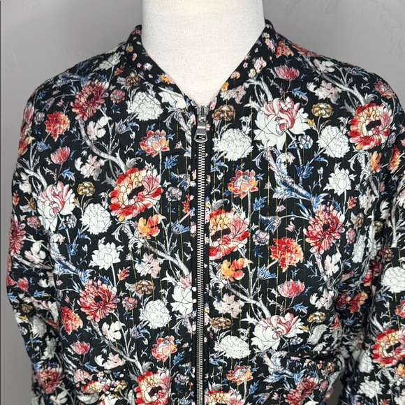 ZARA Floral Bomber Jacket with Relaxed Silhouette and Cropped Length Medium - Picture 2 of 13